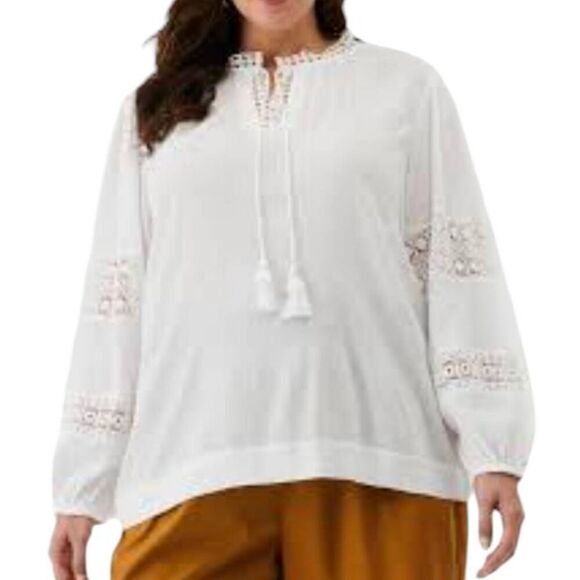 ELLA RAFAELLA WHITE EMBROIDERED PUFF LONG SLEEVE BLOUSES SZ.M EUC. - Picture 1 of 11